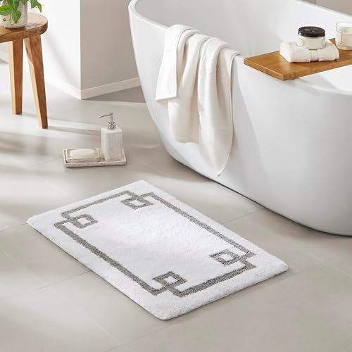 Madison Park Evan 100% Cotton Bath Rug Plush Absorbent, 20" x 30", White