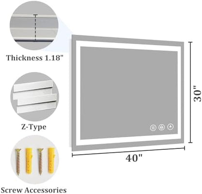 Koonmi 40x30 LED Bathroom Mirror, Shatterproof Mirror with Light