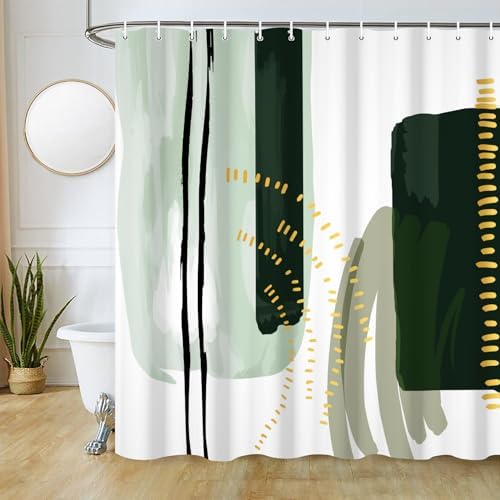 Mid Century Green Shower Curtain for Bathroom 72x84 Inch