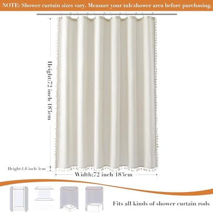 Nanspring Cream Boho Linen Shower Curtain 72 Inch Modern Vintage Farmhouse Chic Shower Curtains Set with Hooks for Bathroom Weighted Tassel Design Rustic Cottage Core Bath Curtain 72x72, Natural