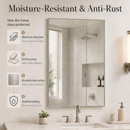 24"x36" Brushed Nickel Framed Rectangle Bathroom Vanity Wall Mirror