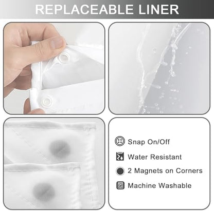 No Hook Shower Curtain and Liner Set for Bathroom, Ombre Black, 71" x 74"
