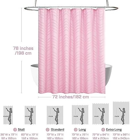 Siiluminisoy Pink Extra Long Boho Shower Curtain Pink Woven Fabric 78 in Shower Curtain, Tufted Chevron Striped, 72 x 78, Modern Chic Textured Minimalist Cute Shower Curtain for Bathroom