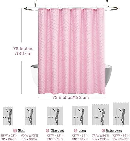 Siiluminisoy Pink Extra Long Boho Shower Curtain Pink Woven Fabric 78 in Shower Curtain, Tufted Chevron Striped, 72 x 78, Modern Chic Textured Minimalist Cute Shower Curtain for Bathroom