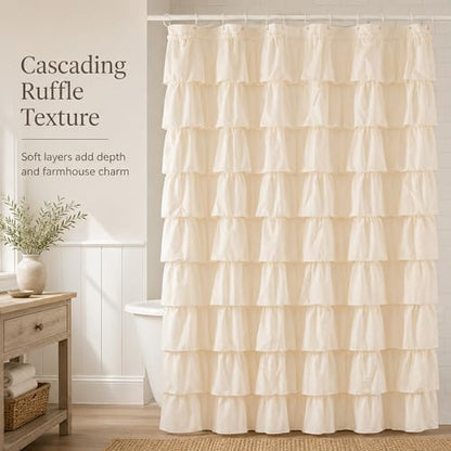 Beige Ruffle Shower Curtain for Bathroom, 72x72, Elegant Ruffled Panle