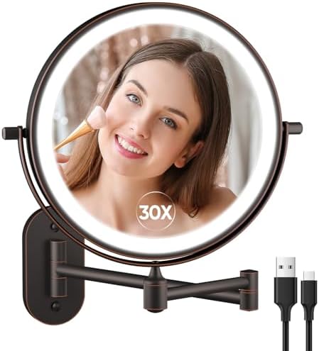 5000mAh Rechargeable Wall Mounted Lighted Makeup Mirror Double Sided 1X30X