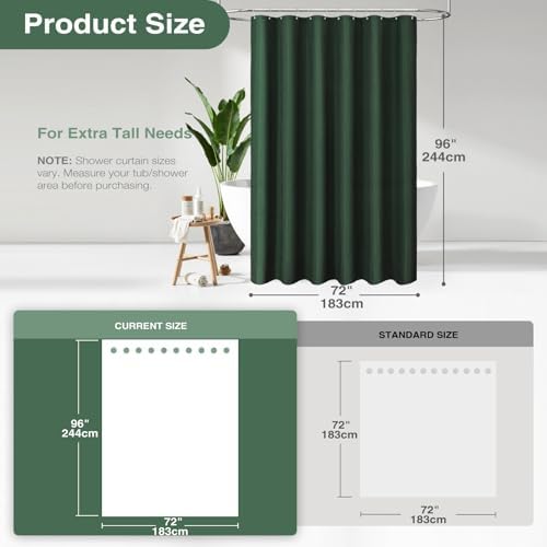Dynamene Extra Long Waffle Shower Curtain 256 GSM Fabric 72x96 Dark Green