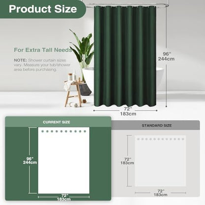 Dynamene Extra Long Waffle Shower Curtain 256 GSM Fabric 72x96 Dark Green