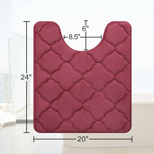 OLANLY Memory Foam Toilet Rugs U-Shaped 24x20, Ultra Soft and Absorbent Bathroom Rugs, Non-Slip, Comfortable, Machine Washable Contour Bath Mat for Toilet Base, Home Decor Accessories, Burgundy | Thick Absorbent Carpet, Non-Slip Backing, Machine Washab...