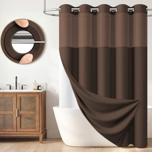 BTTN 72x81 Ringless Linen Textured Shower Curtain with Snap in Liner, Brown