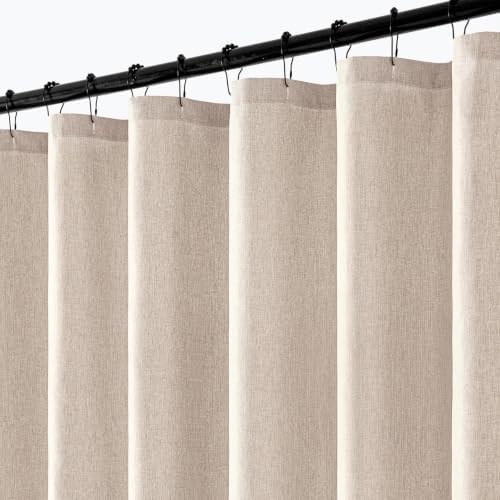 ANRODUO Beige Extra Long Linen Fabric Shower Curtain Set - W72xL108