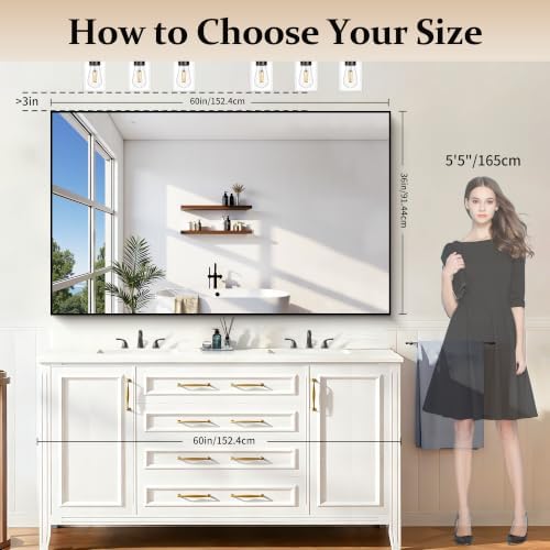 COFENY Black Bathroom Mirror for Wall, 60x36 Inch Rectangle Mirrors with Metal Frame, Large Modern Vanity Wall Mirror for Bathroom Living Room, Entryway Hangs Horizontal or Vertical