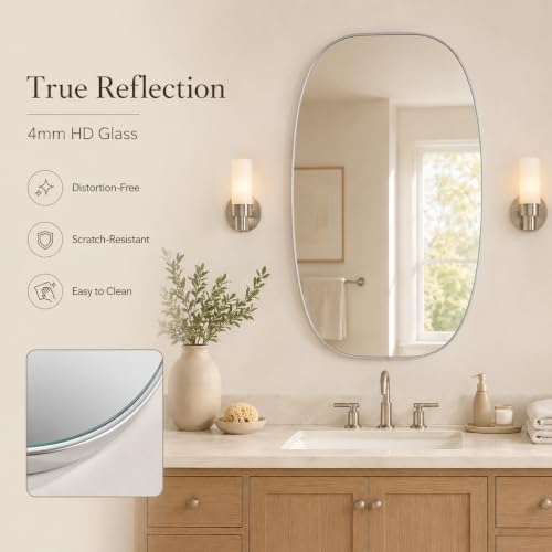 USHOWER Silver Oval Bathroom Mirror 30x48 Inch