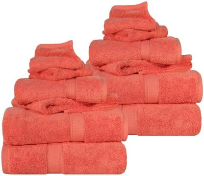 SUPERIOR Egyptian Cotton Ultra Plush & Absorbent, 12 Piece Set, Coral
