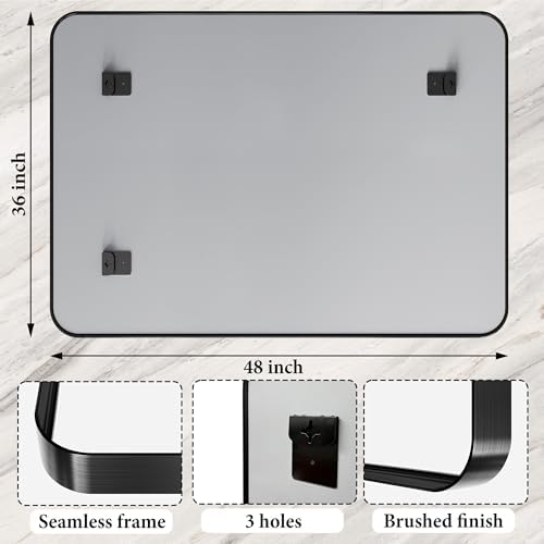 48X36 Inch Black Metal Framed Bathroom Mirror for Wall, Matte Vanity Mirror