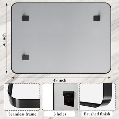 48X36 Inch Black Metal Framed Bathroom Mirror for Wall, Matte Vanity Mirror