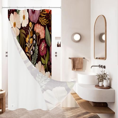 3 in 1 Boho Purple Shower Curtain Set with PEVA Liner & 12 Hooks, 36 x 72