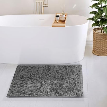Hearth & Harbor Bathroom Rugs, Chenille Bath Mat - Machine Washable Bath Mats for Bathroom Non-Slip Backing Rubber, Quick Dry Bathroom Mat, 20 x 32 - Frost Grey