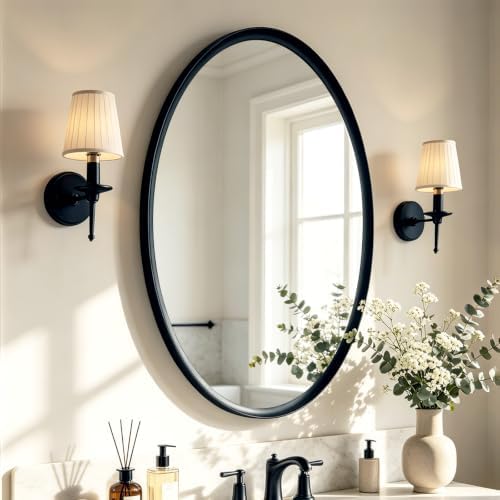 USHOWER Black Oval Bathroom Mirror 20x28 Inch