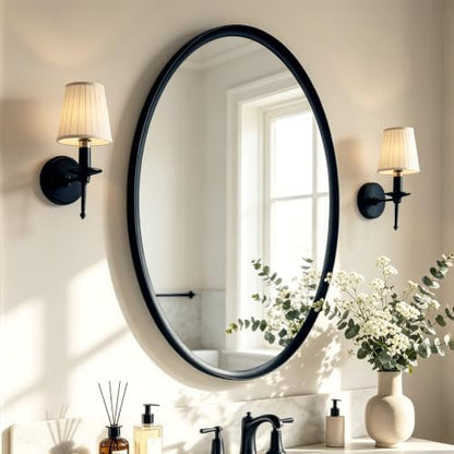 USHOWER Black Oval Bathroom Mirror 20x28 Inch