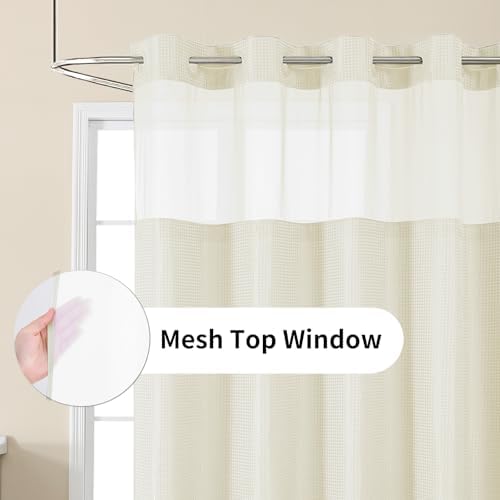 Colorful Star Ivory No Hook Waffle Shower Curtain Set, 72" W x 75" L