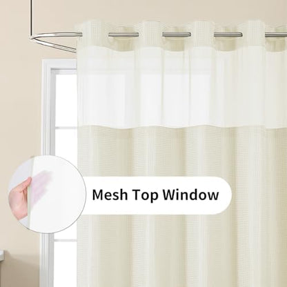 Colorful Star Ivory No Hook Waffle Shower Curtain Set, 72" W x 75" L