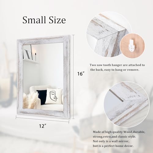 AAZZKANG Mirrors for Wall Rustic Wood Framed Hanging Mirror Decorative for Farmhouse Bedroom Bathroom Living Room Entryway Hallway Small White