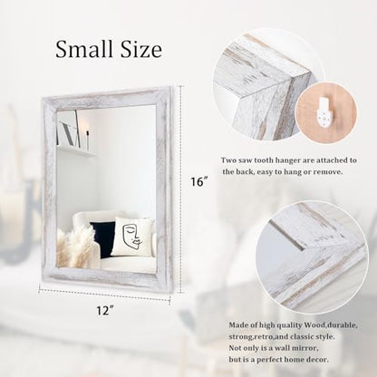 AAZZKANG Mirrors for Wall Rustic Wood Framed Hanging Mirror Decorative for Farmhouse Bedroom Bathroom Living Room Entryway Hallway Small White