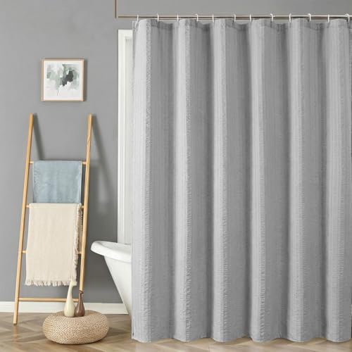 Aiyufeng Moga Light Gray Shower Curtain 84 Inches Long, 3D Embossed Textured Fabric Shower Curtain for Bathroom - Soft Cloth & Hotel Spa Luxury, Machine Washable, 72X84