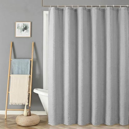 Aiyufeng Moga Light Gray Shower Curtain 84 Inches Long, 3D Embossed Textured Fabric Shower Curtain for Bathroom - Soft Cloth & Hotel Spa Luxury, Machine Washable, 72X84