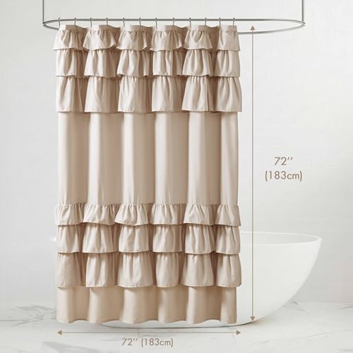 Madison Park Grace Ruffle Shower Curtain for Bathroom, 72"x 72", Beige