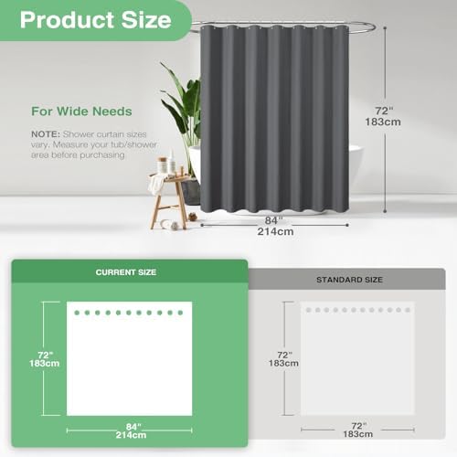 Dynamene Extra Wide Waffle Shower Curtain 256GSM Fabric 84x72 Charcoal Grey