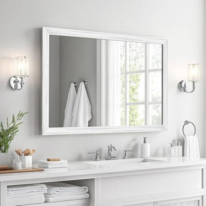 White Wood Effect Framed Wall Mirror, 24x36 Rectangle Mirror