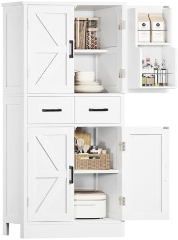 Pantry Cabinet with 4 Doors, Kitchen Storage Cabinet with Door Shelves,
