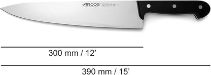 Arcos Chef Knife 12 Inch Stainless Steel. Cooking Knife to Cut and Peel Small Food. Ergonomic Polyoxymethylene Handle and 300mm Blade. Series Universal. Color Black