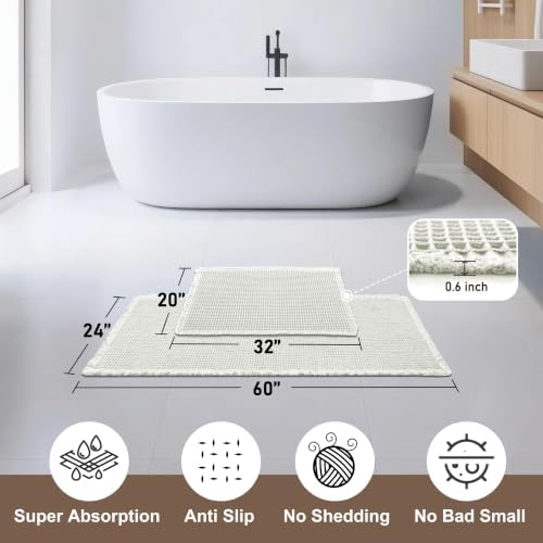 JIUZHEN Set of 2 Waffle Bath Mats Boho Bathroom Runner Rug 20"x32"+24"x60"