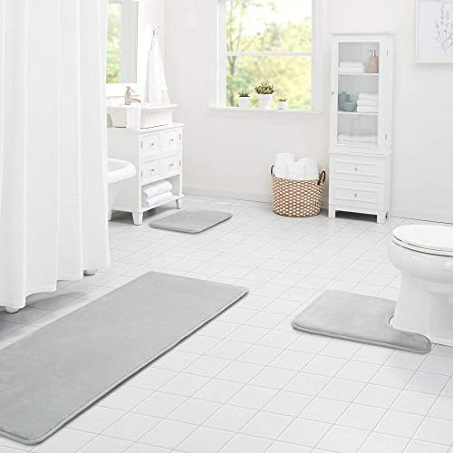 Memory Foam Bath Mat Non Slip Absorbent Super Cozy Velvet Bathroom Rug Carpet (20 inches X 32 inches, Silver)