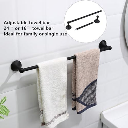 4 Piece Antique Bathroom Hardware Accessories Set Matte Black,24 Inch Towel Bar Set,Towel Rack Set,Bathroom Towel Holder Set