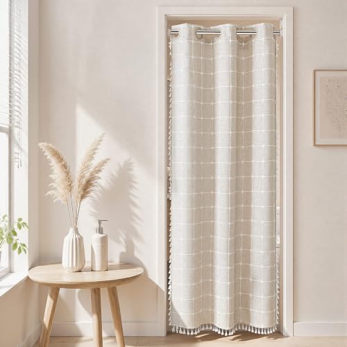RiverDream Farmhouse No Hooks Shower Curtain with Snap-in Liner,Linen,36x74