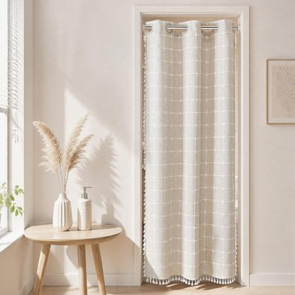RiverDream Farmhouse No Hooks Shower Curtain with Snap-in Liner,Linen,36x74