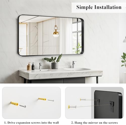 Black Bathroom Vanity Mirror Over Sink 20x40, Large Wall Rectangle Mirror