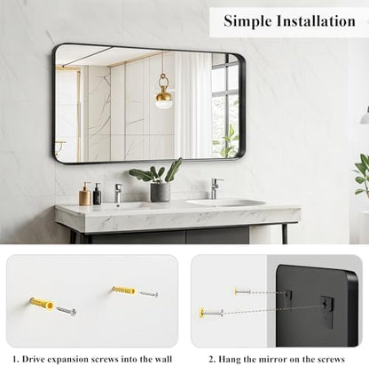 Black Bathroom Vanity Mirror Over Sink 20x40, Large Wall Rectangle Mirror
