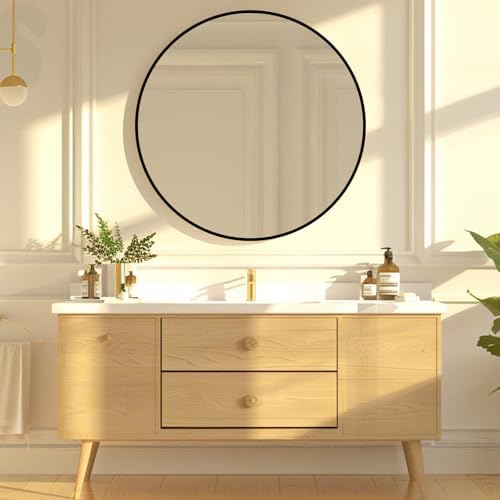 Round Black Mirror 28 inch, Circle Mirror, Matte Black Metal Frame