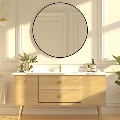 Round Black Mirror 28 inch, Circle Mirror, Matte Black Metal Frame