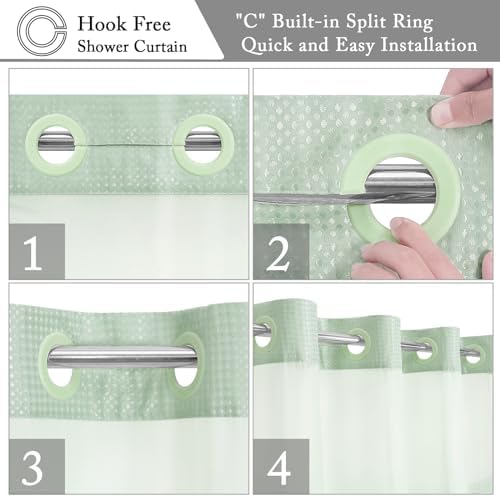 Gibelle No Hook Cloth Mint Green Shower Curtain with Liner, 36x74