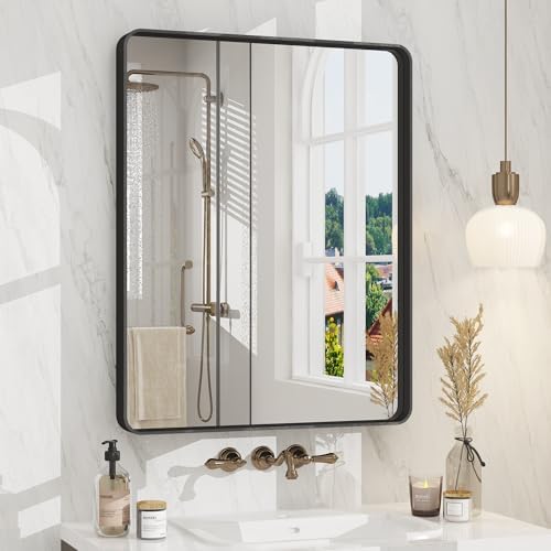24x30 Inch Black Metal Framed Bathroom Mirror for Wall