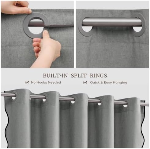 Furlinic Grey No Hook Scalloped Shower Curtain Waterproof Farmhouse 55x78