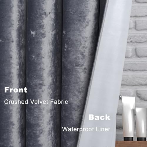 TAMGHO Crushed Velvet Shower Curtain, Grey, 72" x 72”