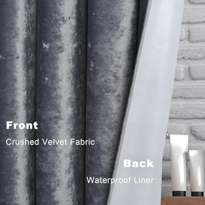 TAMGHO Crushed Velvet Shower Curtain, Grey, 72" x 72”