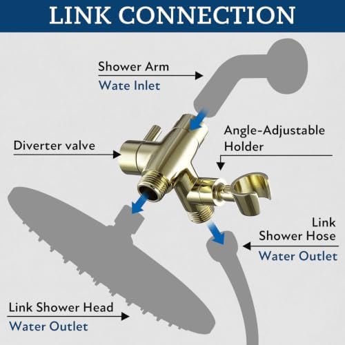 G-Promise Solid Metal Shower Head Diverter with Holder 3-Way